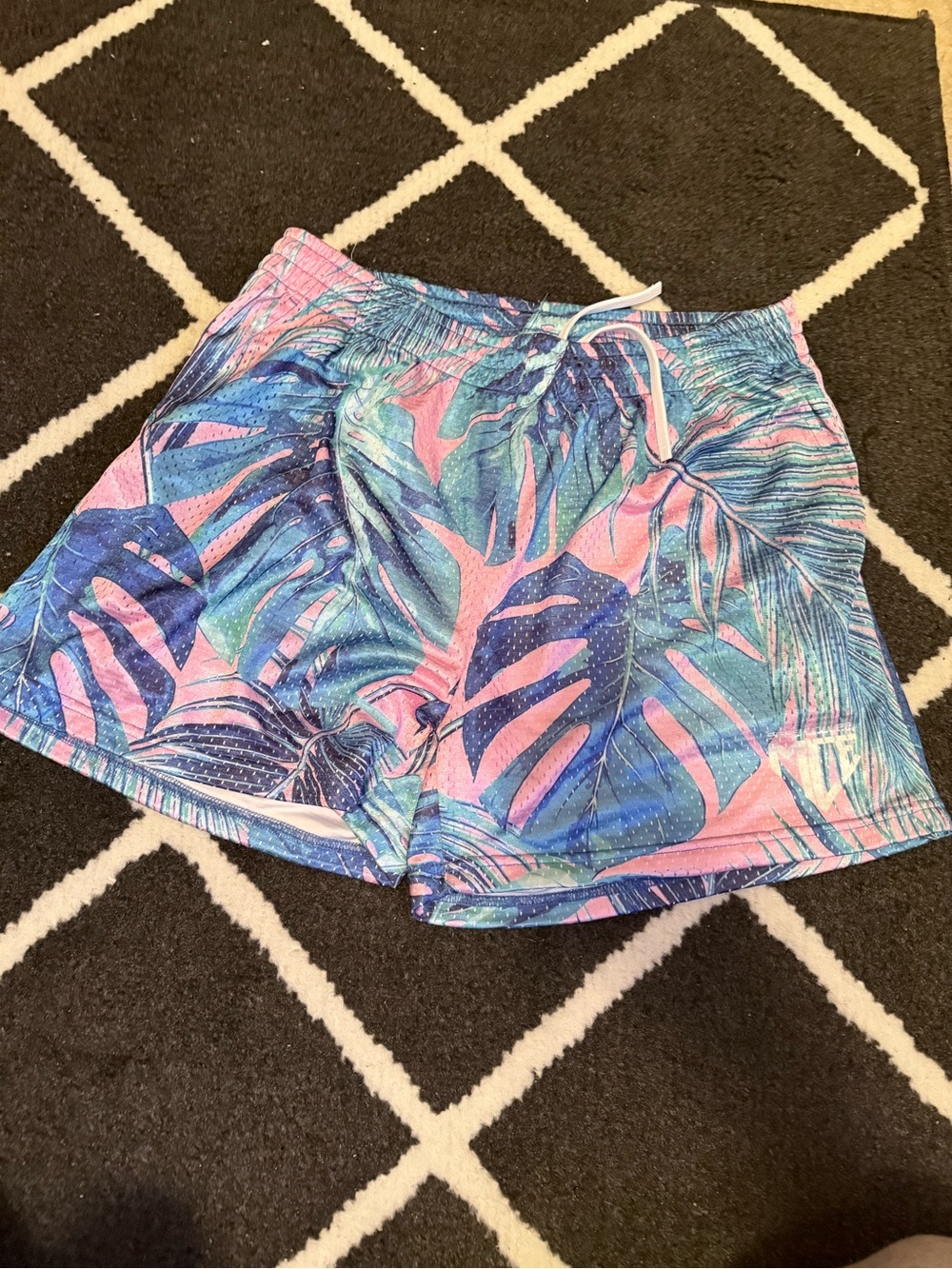 MCE Creations Pink & Blue Tropical Print Athletic Shorts